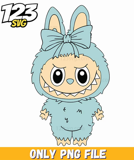 blue bow bunny labubu png, labubu bunny png, labubu bunny blue - 123SVG Store