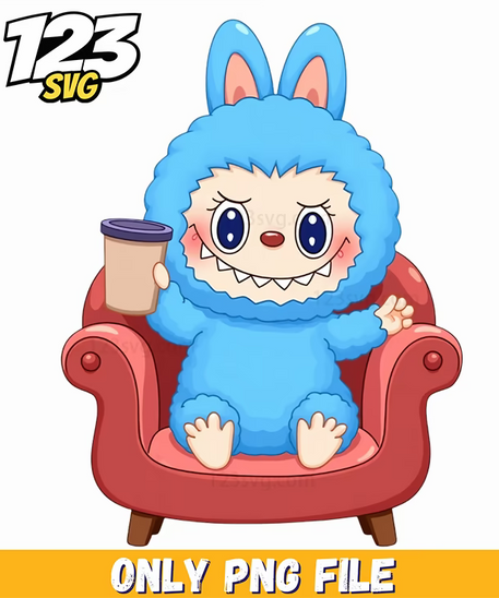 blue labubu chair png, light blue cute labubu png, labubu doll png - 123SVG Store