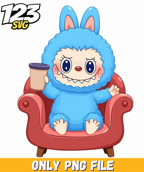 blue labubu chair png, light blue cute labubu png, labubu doll png - 123SVG Store