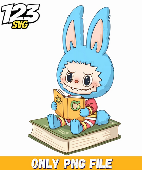 blue reading bunny labubu png, reading labubu, labubu bunny - 123SVG Store