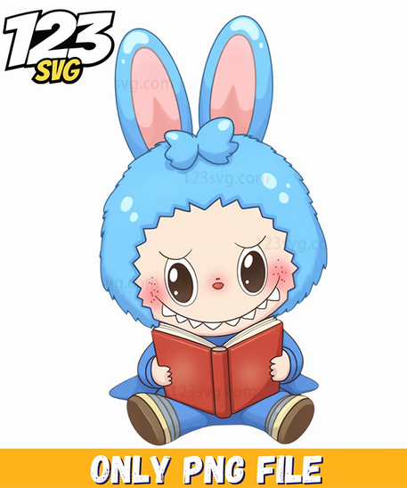 blue reading labubu png, labubu reading challenge, labubu reading blue - 123SVG Store