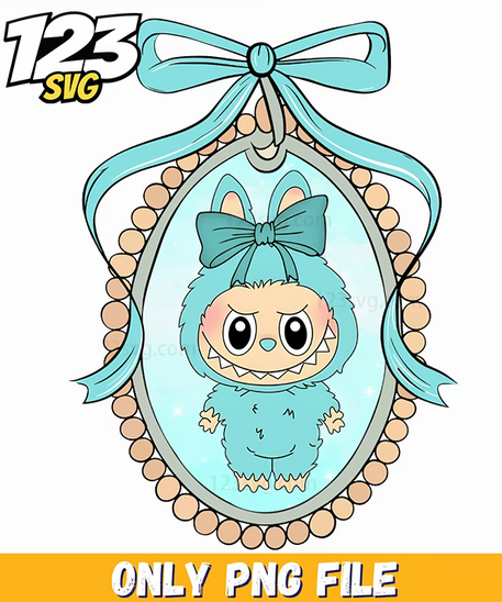 blue ribbon ornament labubu png, labubu blue ribbon ornament, labubu ribbon ornament - 123SVG Store