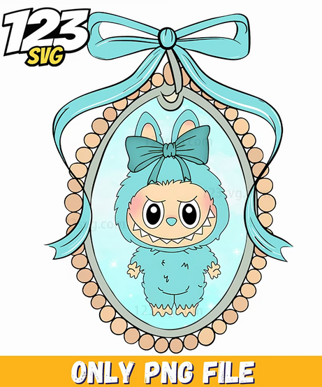 blue ribbon ornament labubu png, labubu blue ribbon ornament, labubu ribbon ornament - 123SVG Store