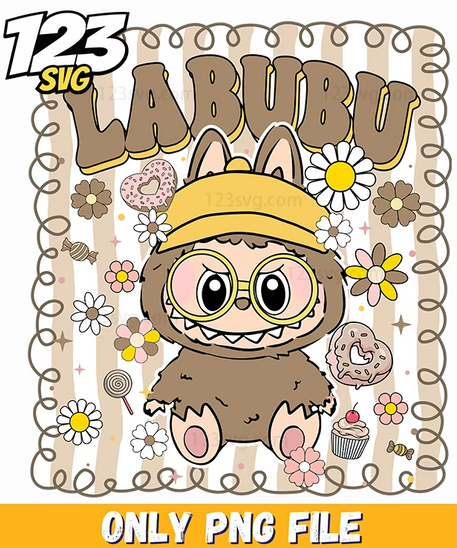 brown floral labubu art png, labubu art png, labubu art prints - 123SVG Store