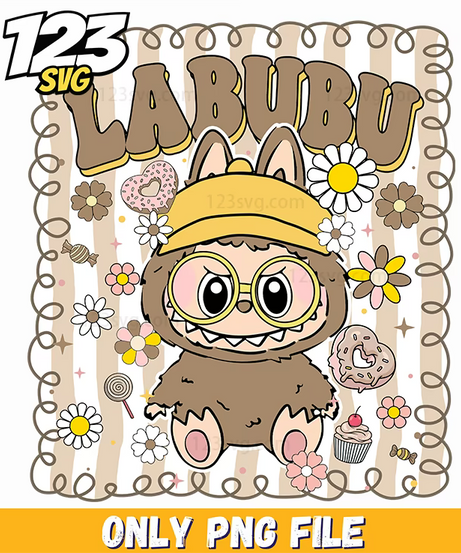 brown floral labubu art png, labubu art png, labubu art prints - 123SVG Store