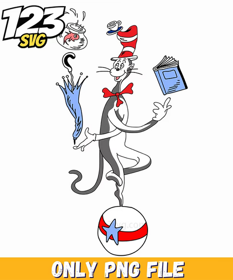 cat in the hat dancing png, dr seuss character png, christmas ornament - 123SVG Store