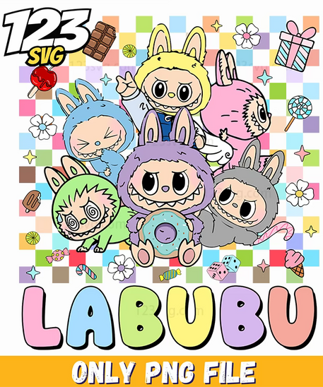 checkerboard labubu collage png, labubu collage, labubu artwork - 123SVG Store