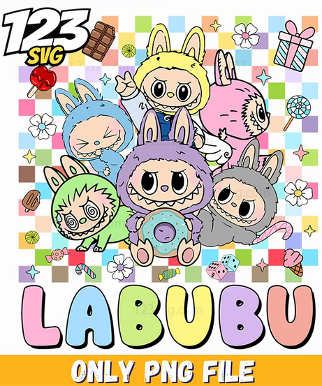 checkerboard labubu collage png, labubu collage, labubu artwork - 123SVG Store