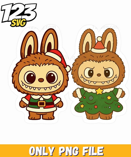 christmas bunny duo png, cartoon christmas bunny pair, cute christmas bunny friends - 123SVG Store