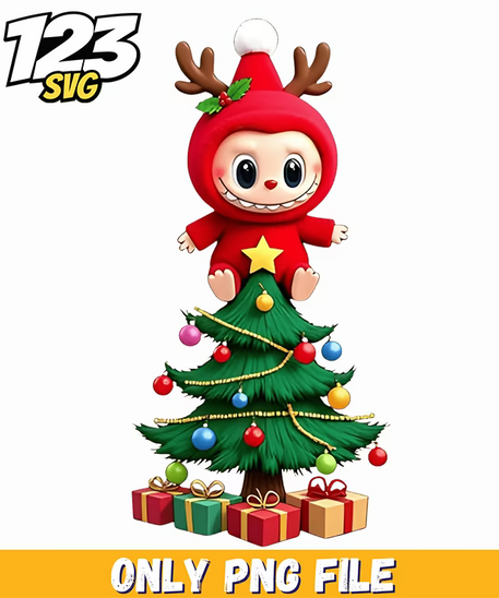 christmas tree labubu, labubu tree topper, labubu tree decoration - 123SVG Store