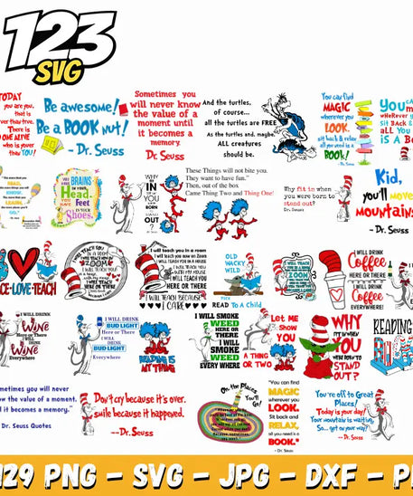 Clip Art Dr Seuss SVG Bundle for Classroom Cricut Crafts