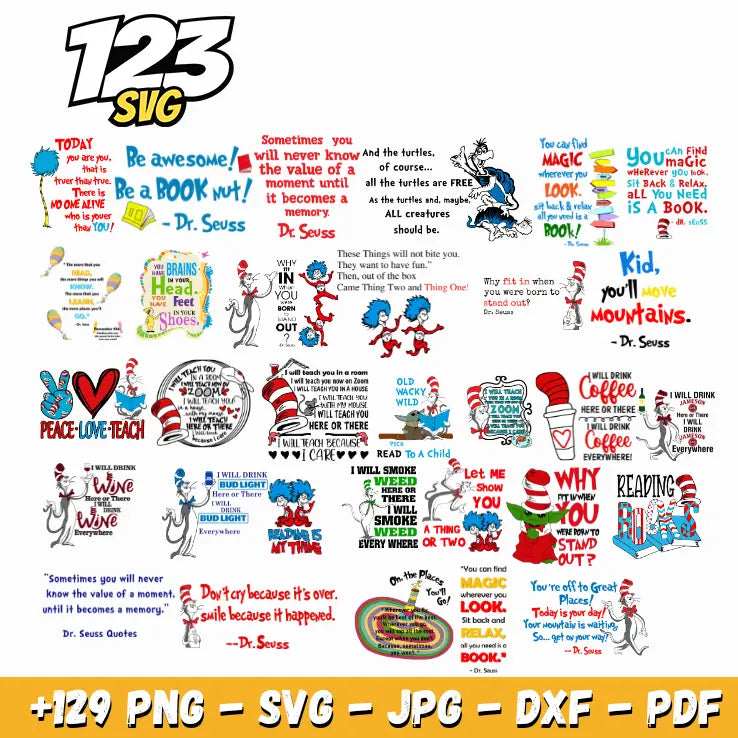 Clip Art Dr Seuss SVG Bundle for Classroom Cricut Crafts