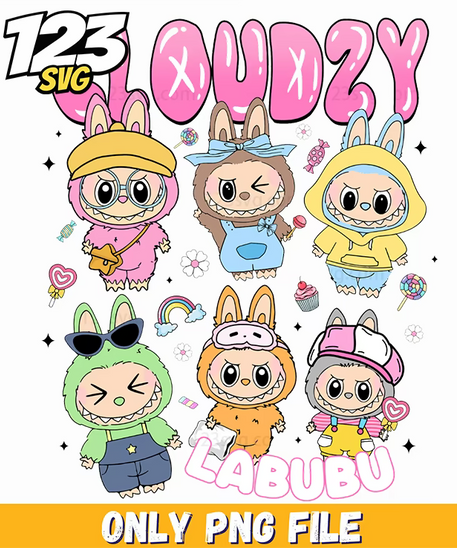 cloudzy pastel labubu png, labubu pastel color palette, pastel labubu character - 123SVG Store
