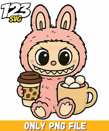 coffee bunny labubu png, labubu bunny, coffee bunny illustration - 123SVG Store