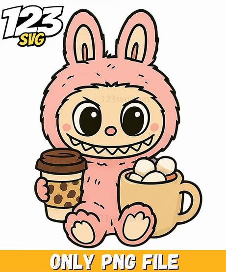coffee bunny labubu png, labubu bunny, coffee bunny illustration - 123SVG Store
