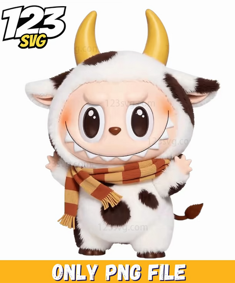 cow costume labubu funny png, cow costume funny labubu, cartoon labubu funny costume - 123SVG Store