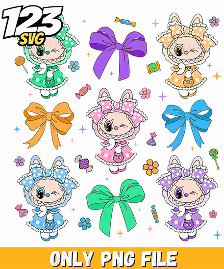 cute bow labubu bundle png, labubu cute bow, labubu bow png - 123SVG Store