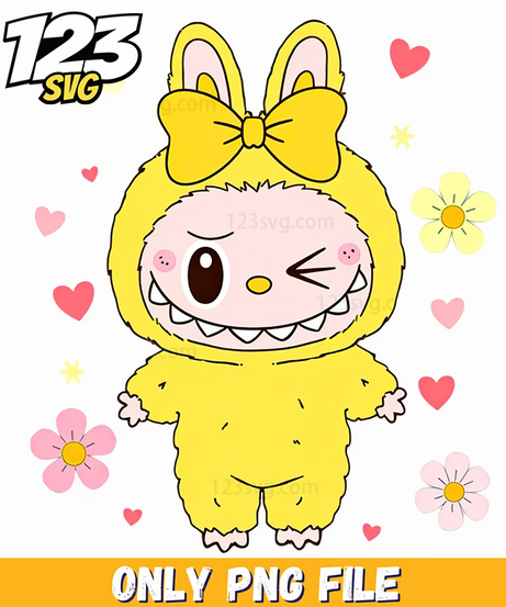 cute labubu flower hearts png, labubu flower png, labubu blind box png - 123SVG Store