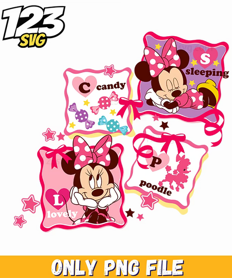 cute minnie mouse pillow png, cute minnie and disney princess png, bt21 cute characters png - 123SVG Store