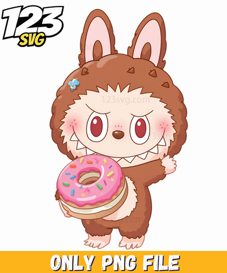 donut labubu png, labubu holiday trip png, labubu holding donut png - 123SVG Store