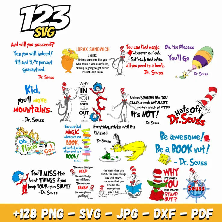 Dr Seuss Quotes SVG Bundle for Cricut & Teachers