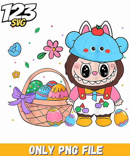 easter bunny basket labubu png, labubu easter basket basket, easter basket labubu png clip - 123SVG Store