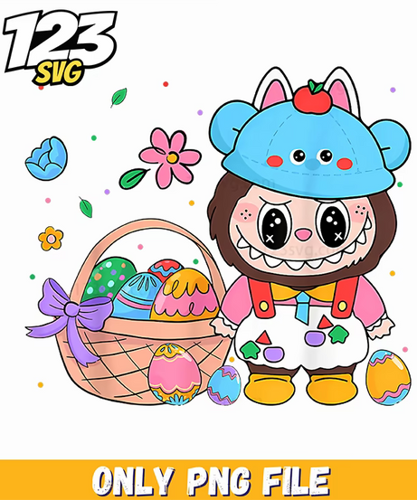 easter bunny basket labubu png, labubu easter basket basket, easter basket labubu png clip - 123SVG Store