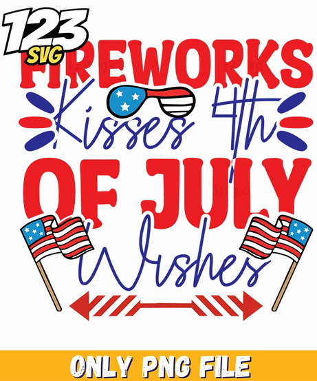 fireworks kisses 4th of july wishes sunglasses flags rockets png, 4th of july wishes with fireworks, 4th of july fireworks wishes - 123SVG Store