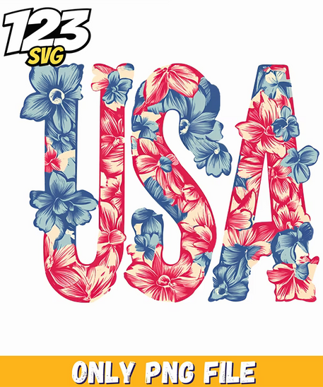 floral usa letters png, 4th july usa letters png, july usa letters png - 123SVG Store