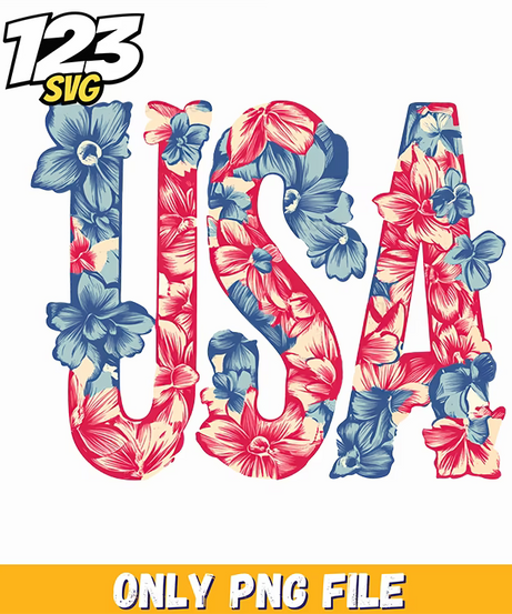 floral usa letters png, 4th july usa letters png, july usa letters png - 123SVG Store