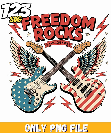 freedom rocks electric guitars graphic png, is freedom inspirational, freedom inspirational tree png - 123SVG Store