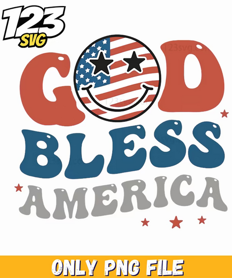 god bless america smiley face png, 4th of july, american flag colors png - 123SVG Store