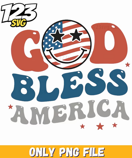 god bless america smiley face png, 4th of july, american flag colors png - 123SVG Store