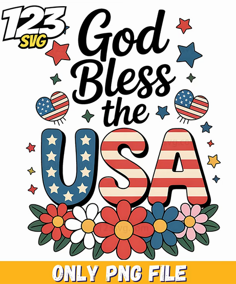 god bless the usa floral flag png, inspirational easter png, nfl teams logo png - 123SVG Store
