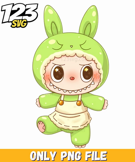 green baby bunny labubu png, adorable green baby bunny, cute green baby bunny - 123SVG Store