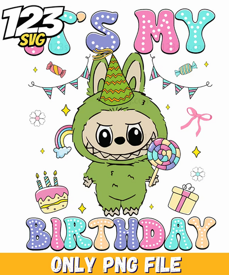 green birthday labubu png, labubu birthday png, labubu birthday girl - 123SVG Store