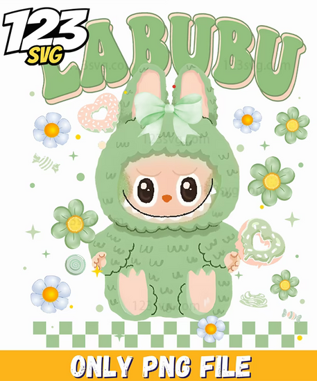 green floral labubu png, floral labubu png, labubu png images - 123SVG Store