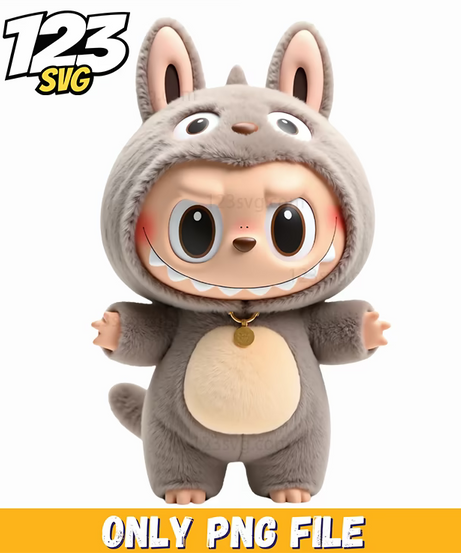 grey wolf labubu png, labubu wolf png, labubu wolf transparent - 123SVG Store