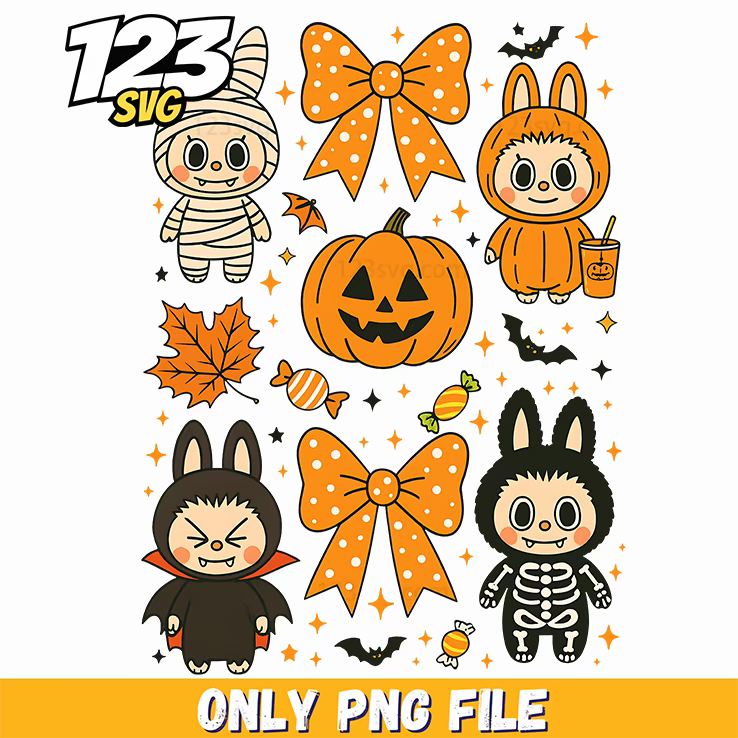 halloween pumpkin labubu png, halloween horror nights, cute labubu png - 123SVG Store