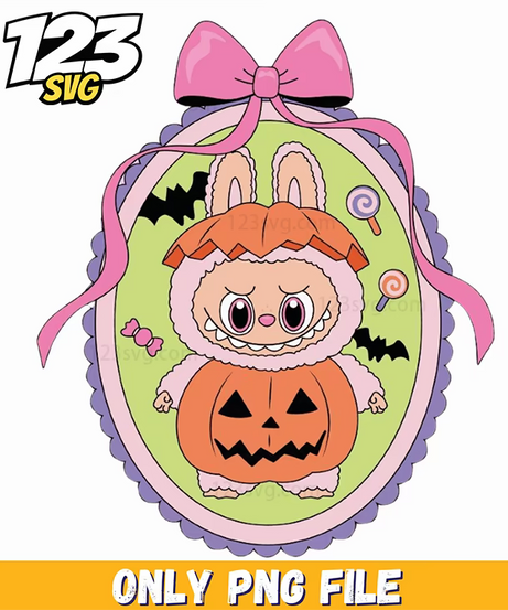 halloween pumpkin ornament labubu png, labubu pumpkin png, pumpkin labubu halloween decoration - 123SVG Store