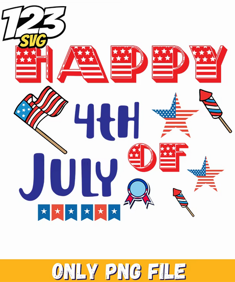 happy 4th of july flag rocket ribbon stars png, 4th of july flag png, july 4th flag and fireworks - 123SVG Store