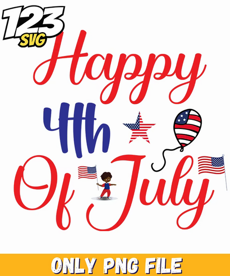 happy 4th of july stars flags little girl balloons png, 4th of july little girl, happy 4th of july star and flag - 123SVG Store