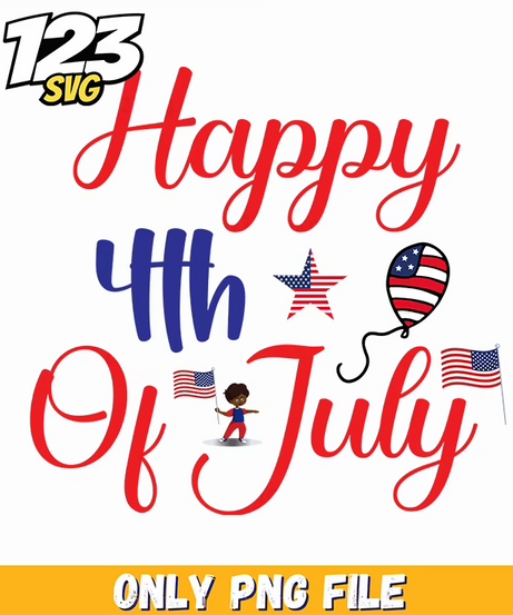 happy 4th of july stars flags little girl balloons png, 4th of july little girl, happy 4th of july star and flag - 123SVG Store