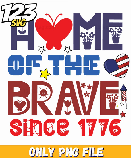 home of the brave since 1776 butterfly heart flowers png, butterfly heart flowers, flowers and butterfly heart - 123SVG Store