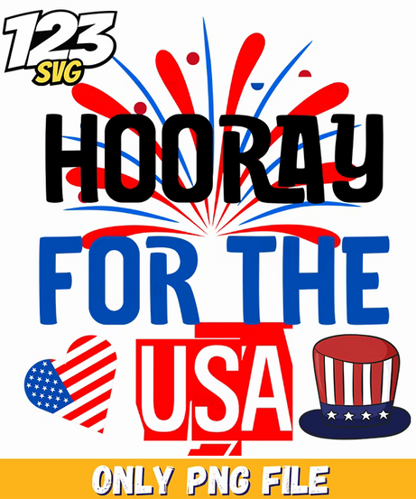 hooray for the usa fireworks heart uncle sam hat png, patriotic usa fireworks, usa fourth of july fireworks - 123SVG Store