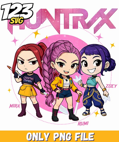 huntrix rumi mira zoey png, kpop hero team png, kpop band manhwa ... - 123SVG Store
