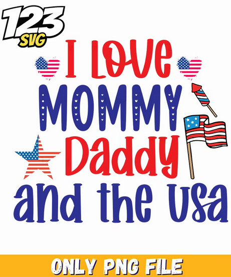 i love mommy daddy and the usa hearts flags stars png, usa hearts flags, mommy daddy usa flag - 123SVG Store