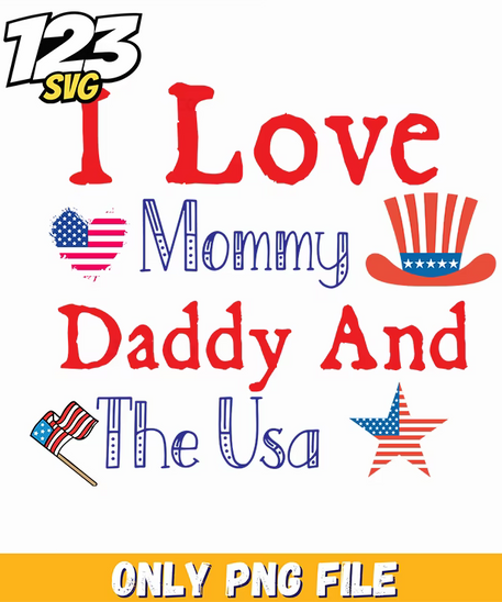 i love mommy daddy and the usa hearts uncle sam hat star png, usa hearts uncle sam hat, uncle sam hat star png - 123SVG Store