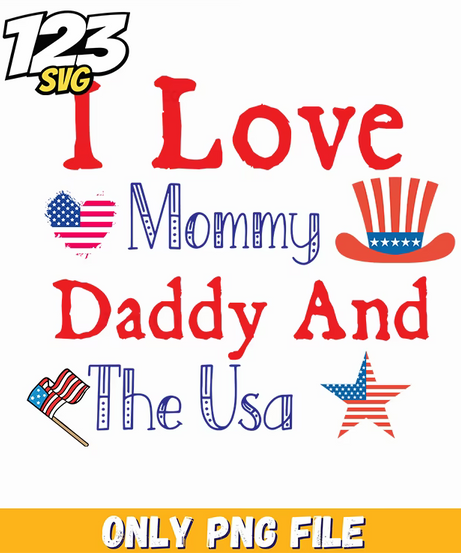 i love mommy daddy and the usa hearts uncle sam hat star png, usa hearts uncle sam hat, uncle sam hat star png - 123SVG Store
