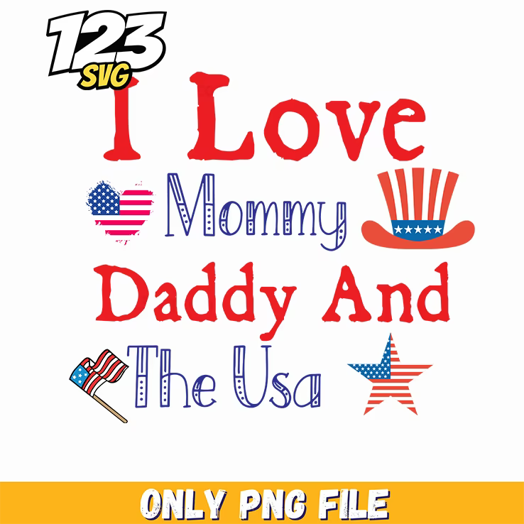 i love mommy daddy and the usa hearts uncle sam hat star png, usa hearts uncle sam hat, uncle sam hat star png - 123SVG Store